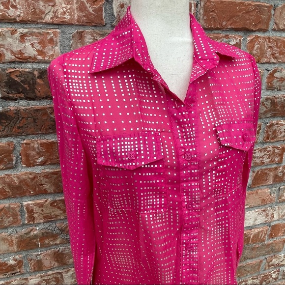 Hot pink Dots pink and silver button down top / S / Excellent condition - Picture 6 of 13